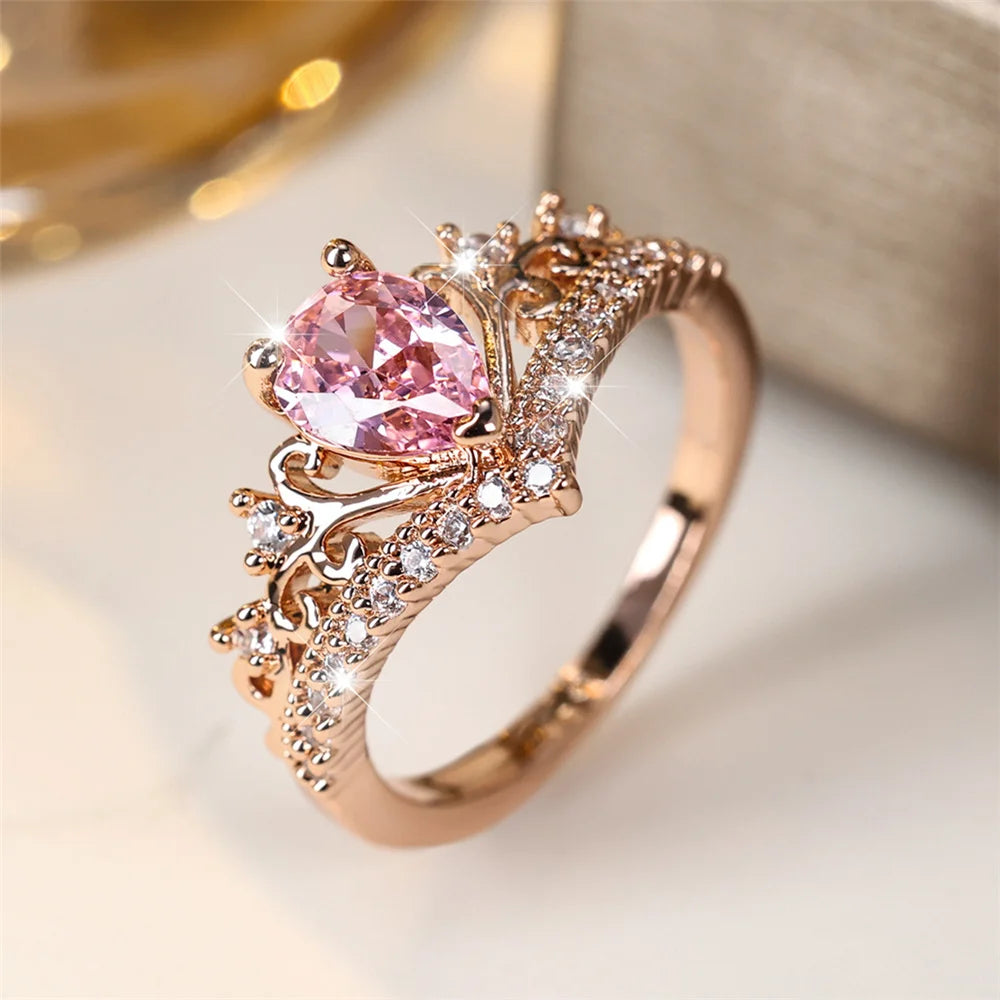 Pink Water Drop Zircon Stone Ring