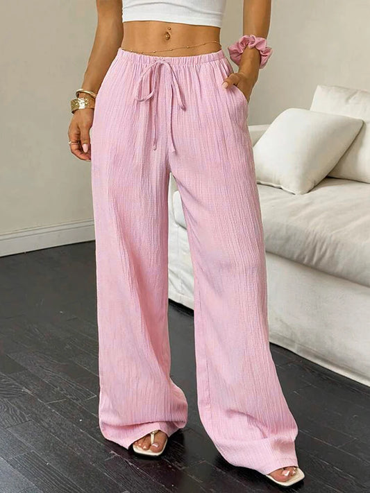 Pink Lace-up Slim Trousers