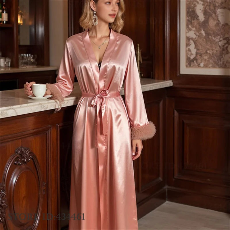 Pink Silk Satin Robe