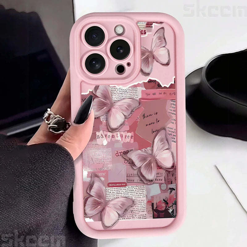 Pink Butterfly Shockproof Candy iPhone Case