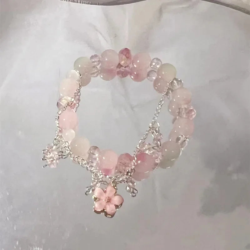 Pink Crystal Beads Flower Fox Bracelet