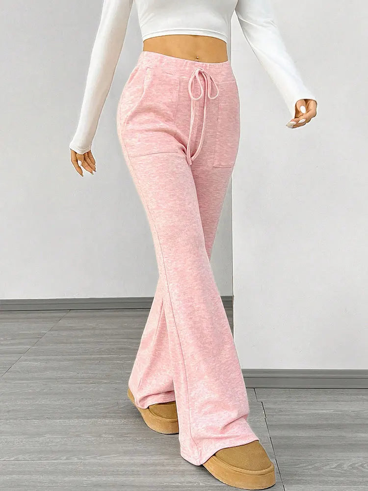 Pink Knitted Lace-up Trousers