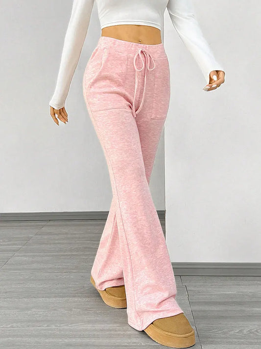 Pink Knitted Lace-up Trousers