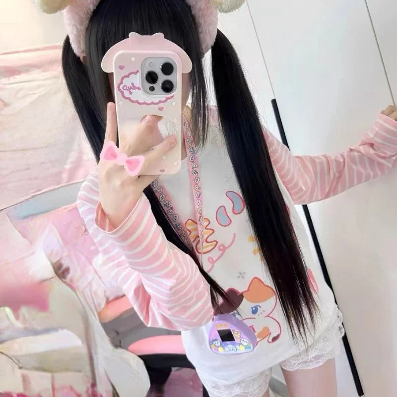 Pink Stripe Harajuku Cartoon T-shirt