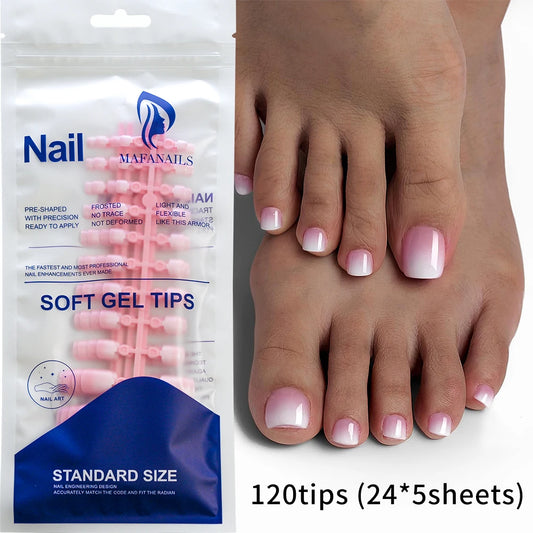 Pink French Soft Gel Press-On Toenails (120pcs)