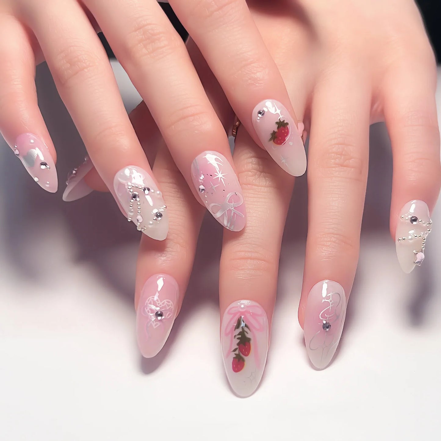 Blush Pink 3D Bow Almond Press-On Nails