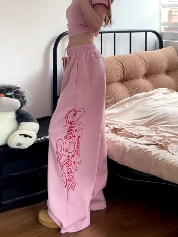 Pink Hip Hop Letter Sweatpants