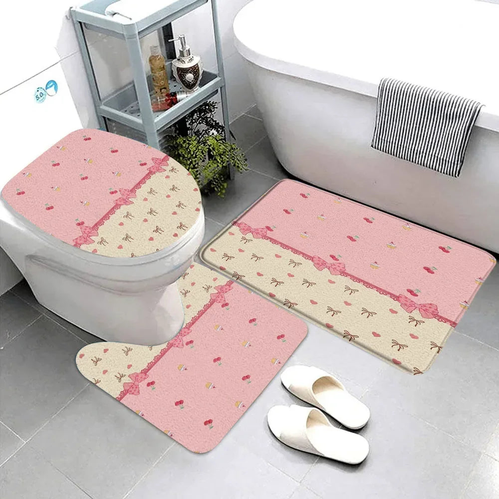 Pink Bow Bathroom Rug Set (3 Pcs)