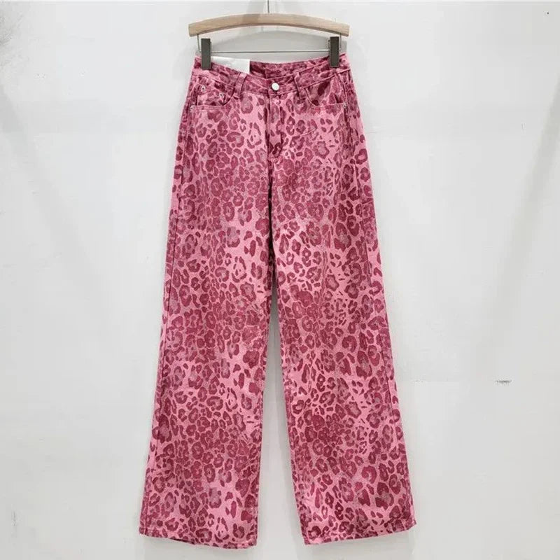 Pink Leopard Baggy Jeans