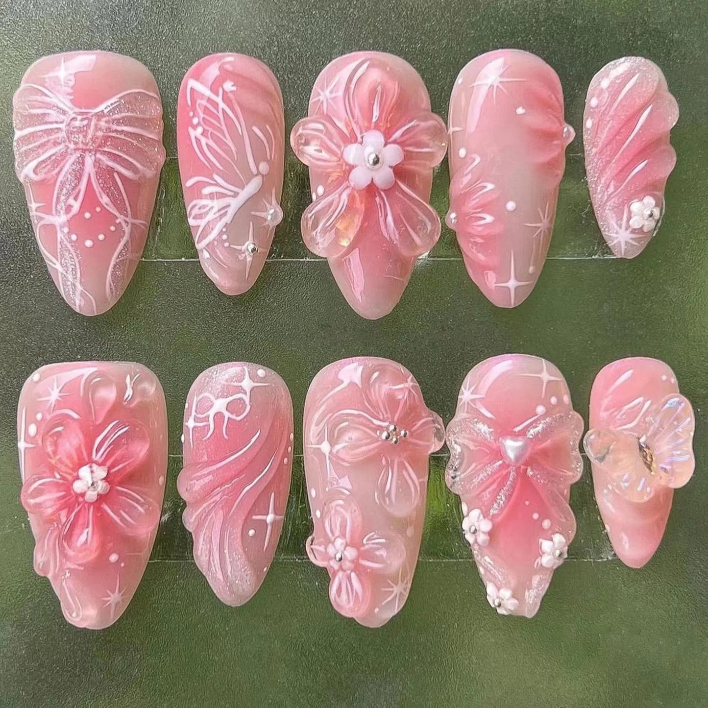 Blush Pink 3D Bow Almond Press-On Nails