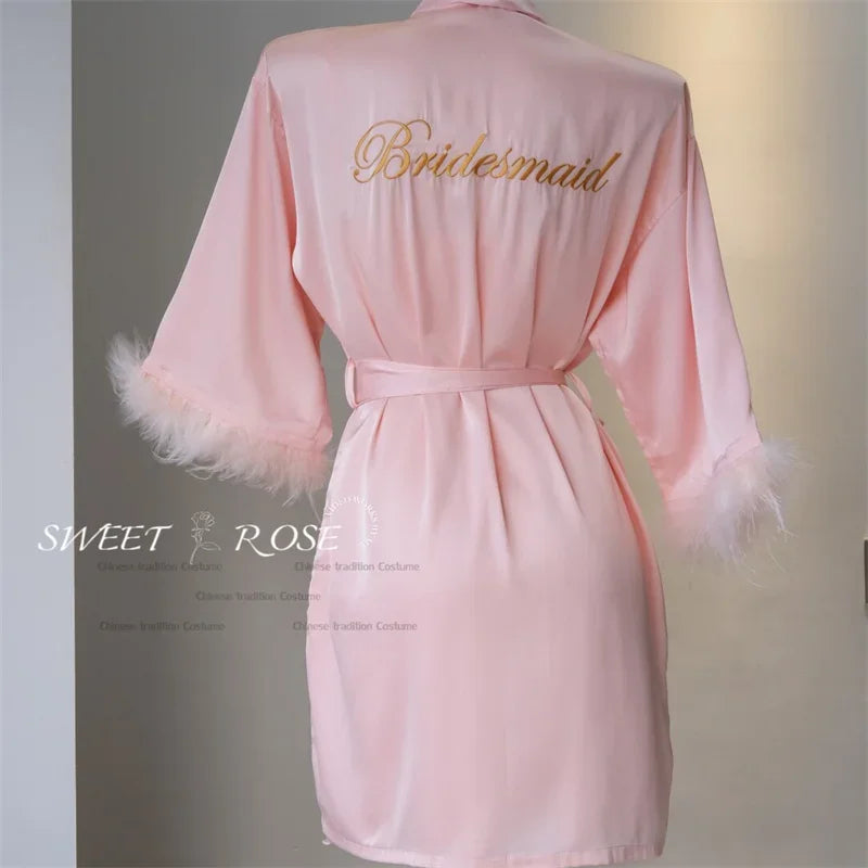 Pink Feather Bridesmaid Robe