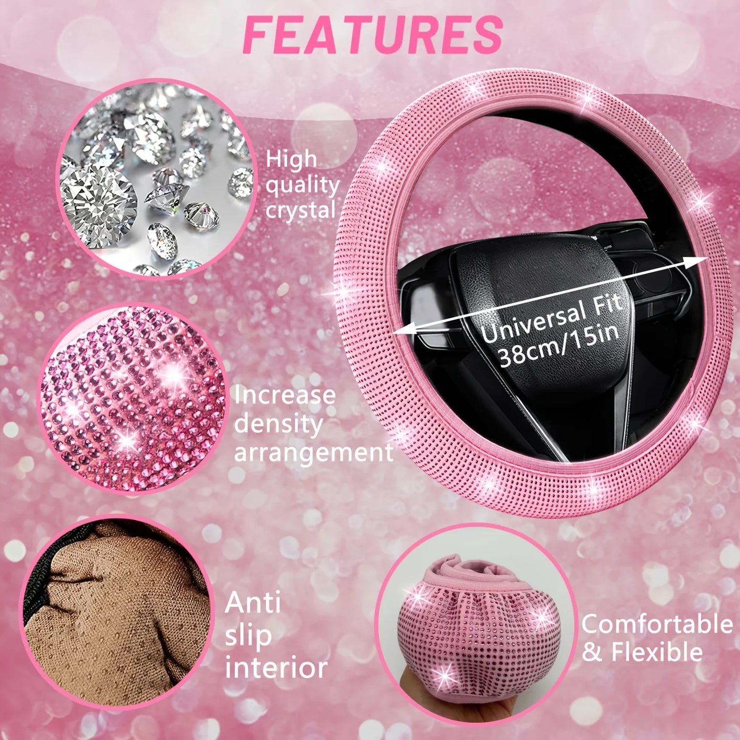 22 PCS Pink Bling Car Accessories Set