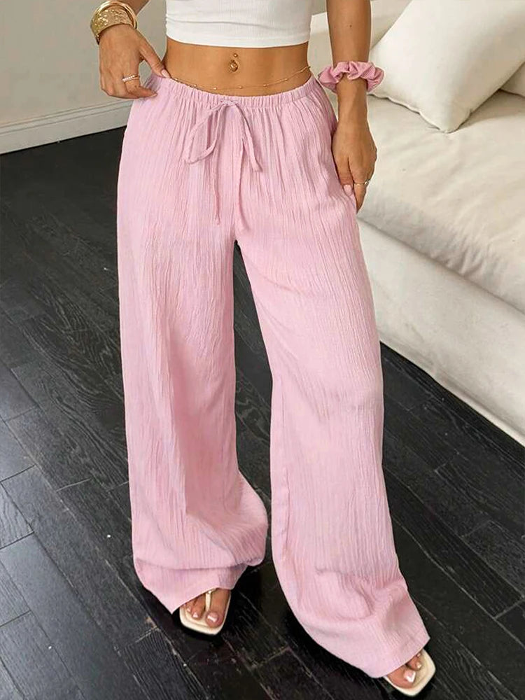 Pink Lace-up Slim Trousers