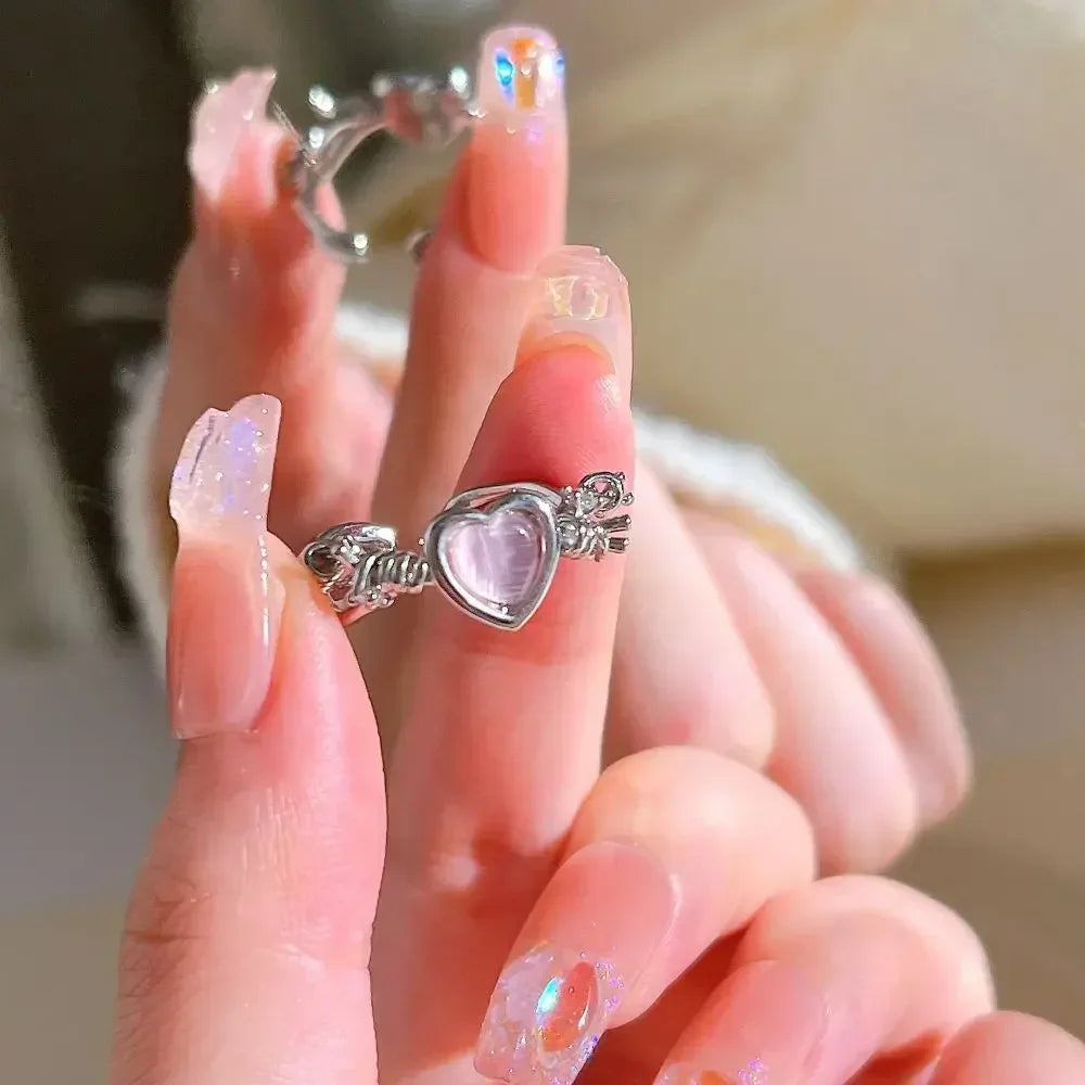 Pink Adjustable Ring Set