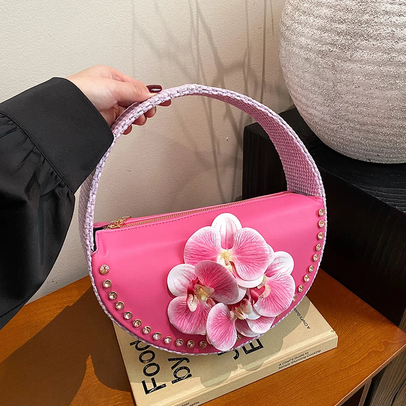 Pink Diamond Floral Semicircle Clutch