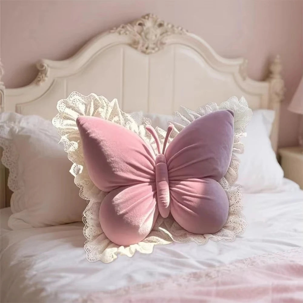 Pink Princess Butterfly & Bow Decorative Pillow