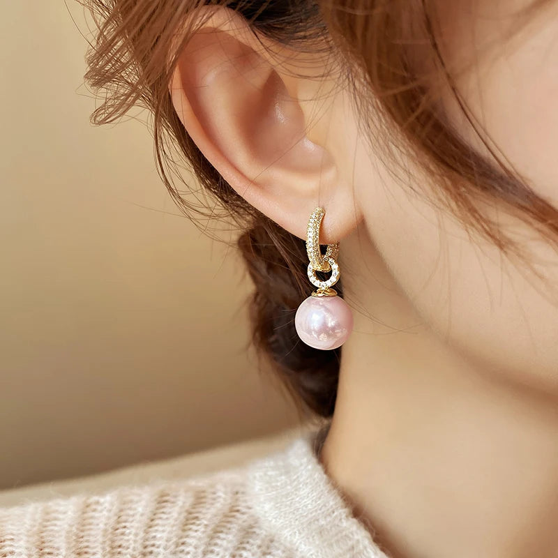 Pink Pearl Geometric Drop Earrings