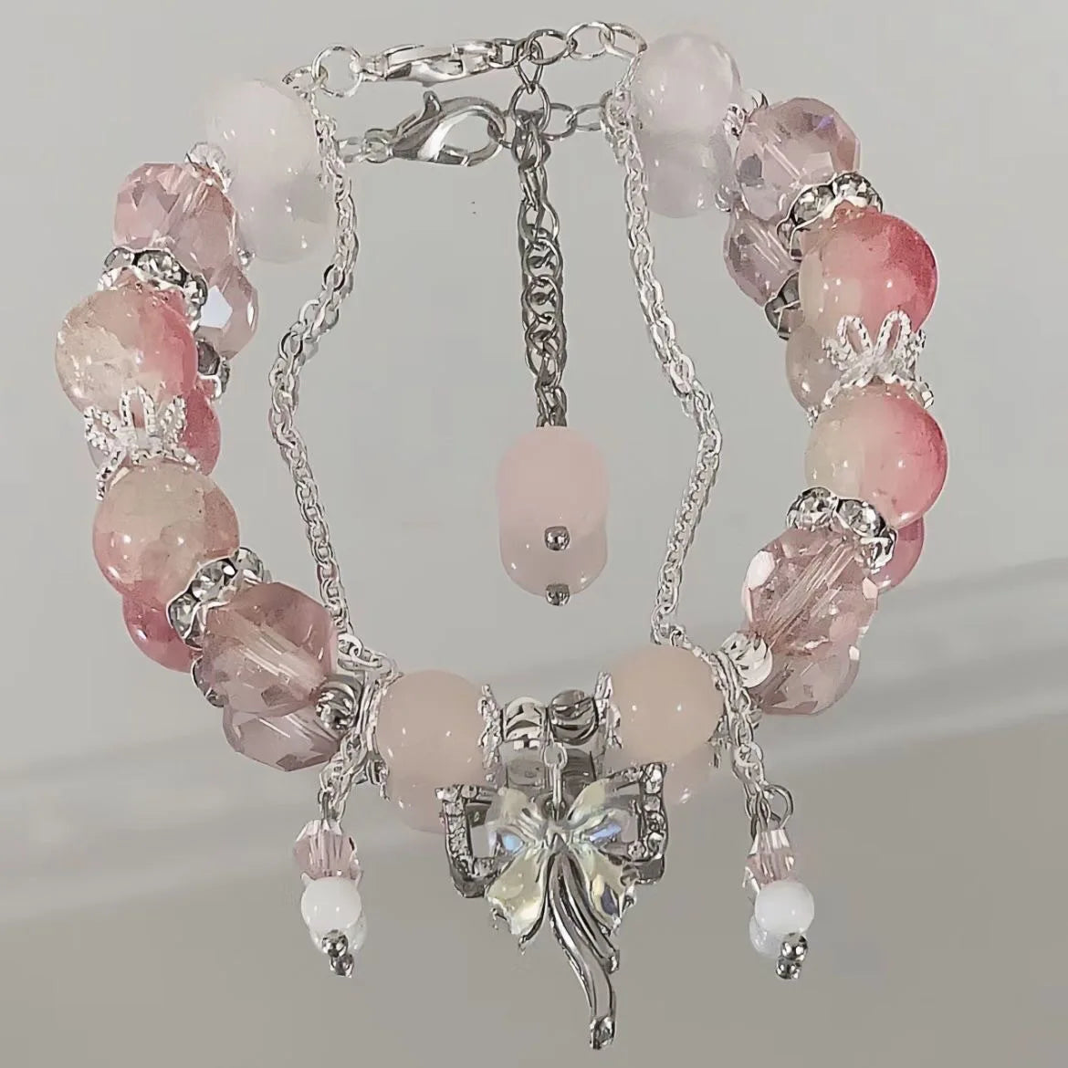 Pink Crystal Beads Flower Fox Bracelet