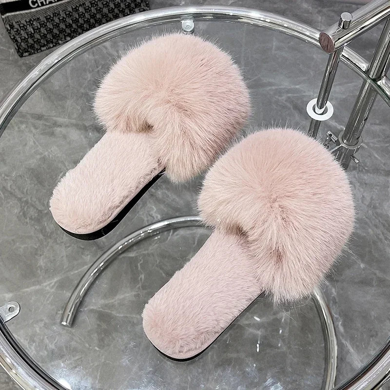 Pink Mink Fur Home Slippers