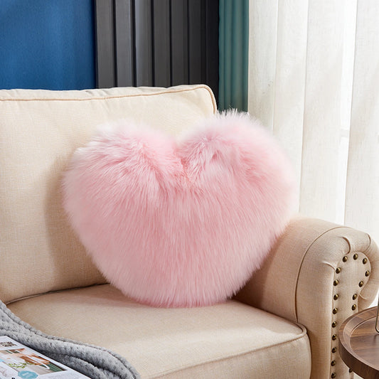 Pink Fluffy Heart Throw Pillow