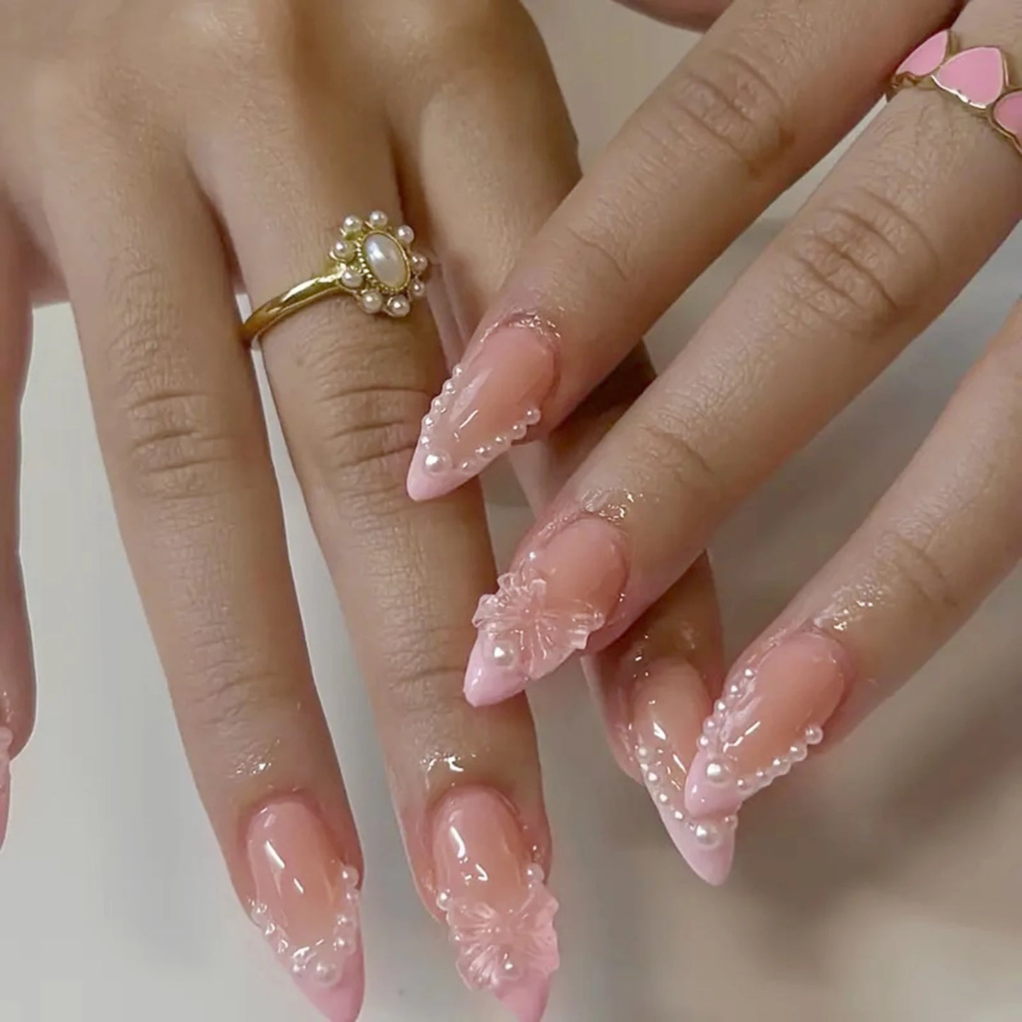 Blush Pink 3D Bow Almond Press-On Nails
