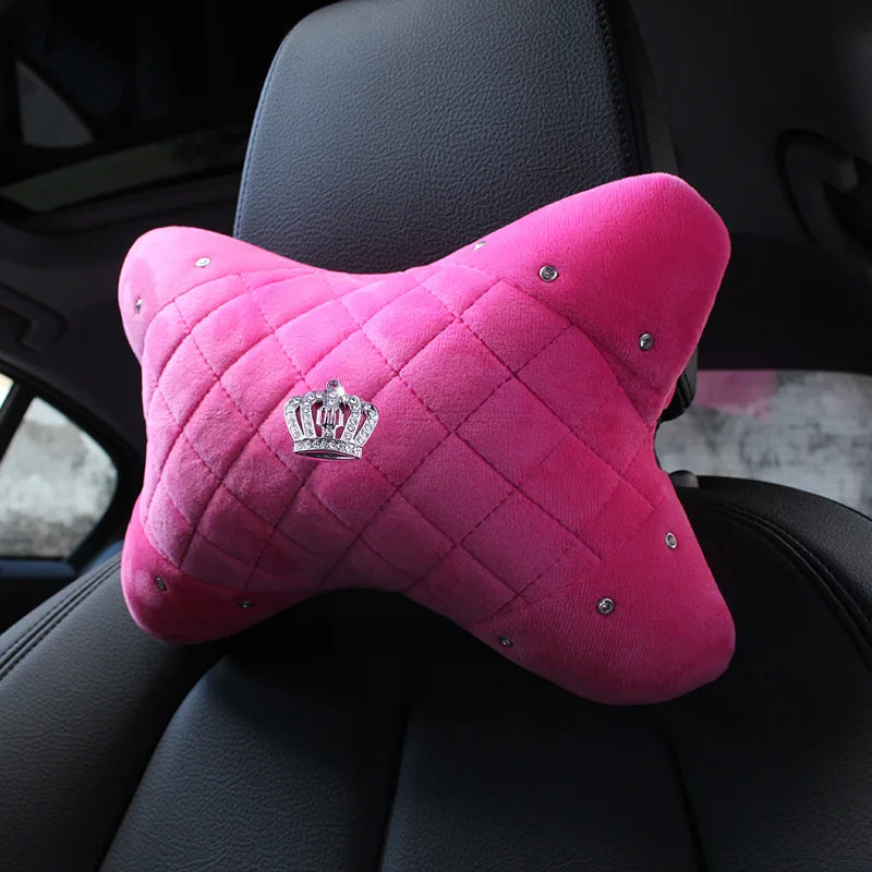 Pink Plush Diamond Crown Steering Wheel Cover