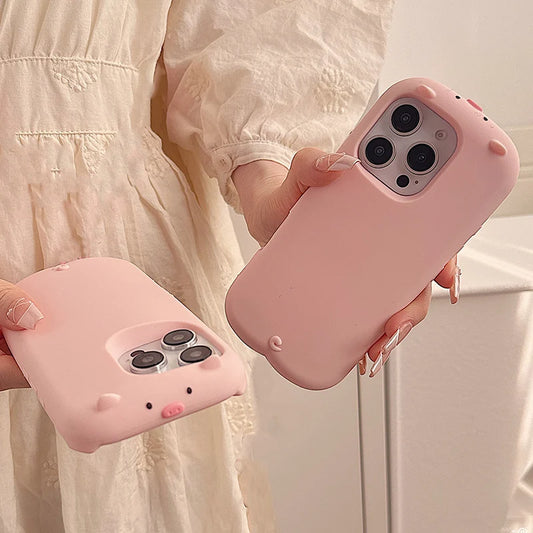 Pink 3D Piggy Silicone iPhone Case