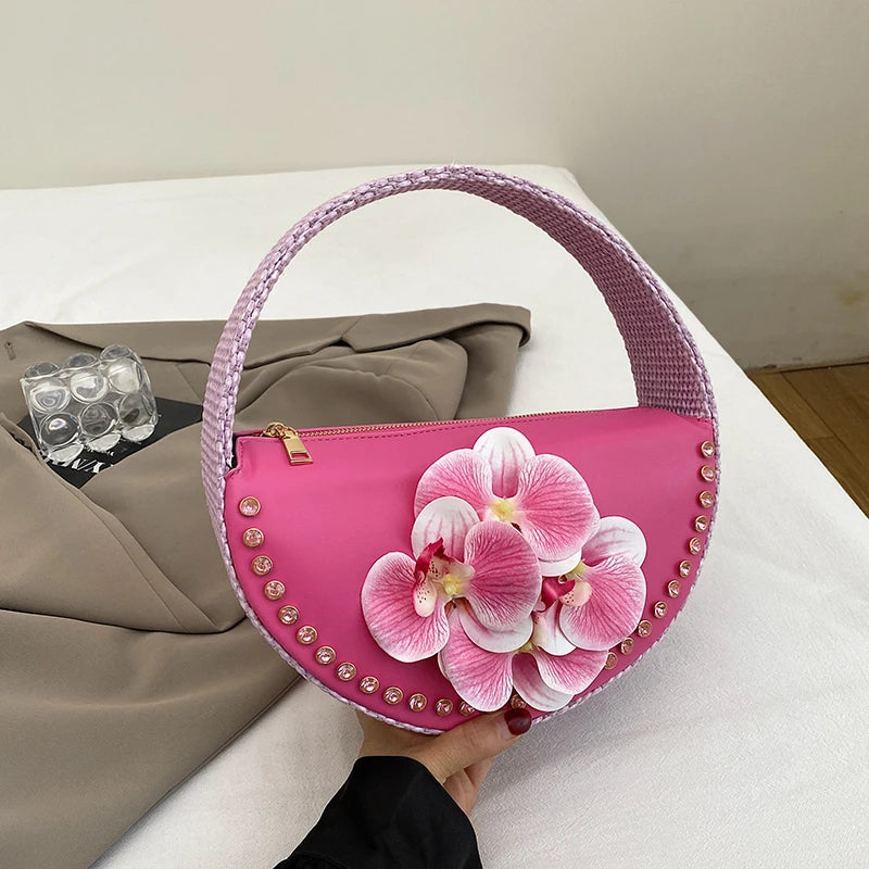 Pink Diamond Floral Semicircle Clutch