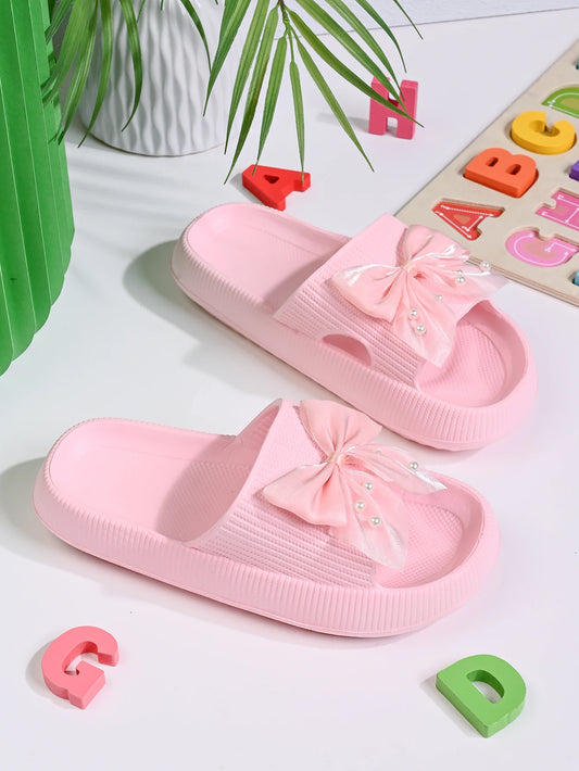 Pink Pearl Bow Beach Slippers