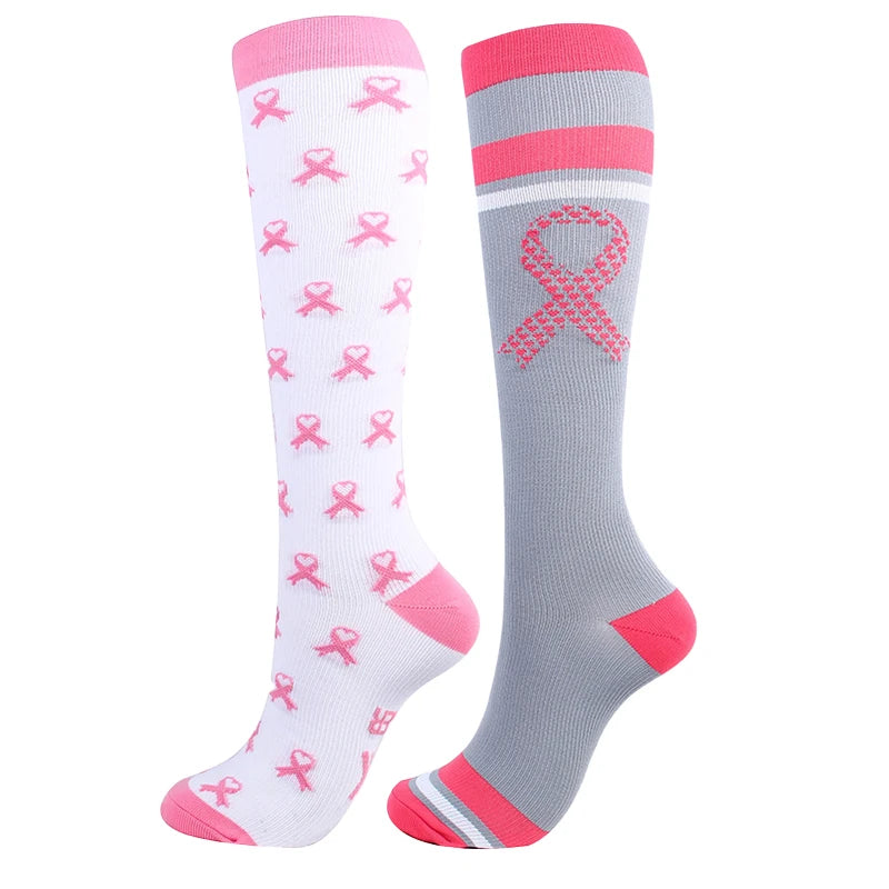 Unisex Compression Stockings Pink Ribbon Pressure Socks Compress Socks Sports Running Fit For Edema Marathon Socks jit