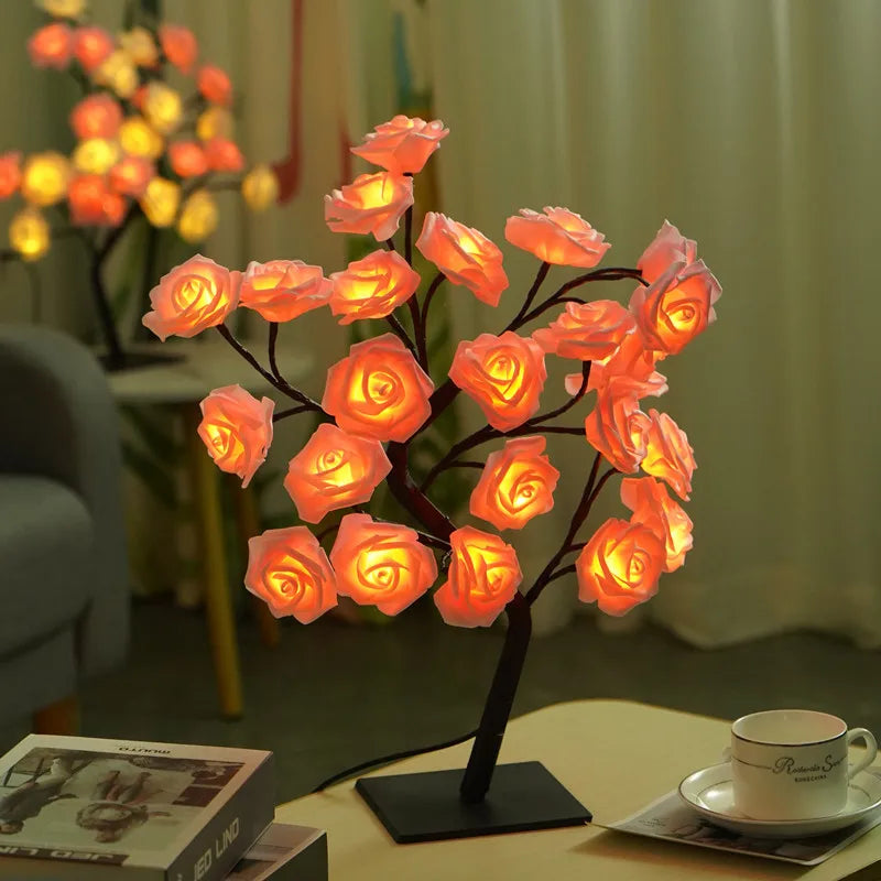 Pink LED Rose Tree Table Lamp