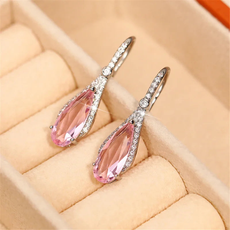 Pink Zircon Luxury Dangle Earrings