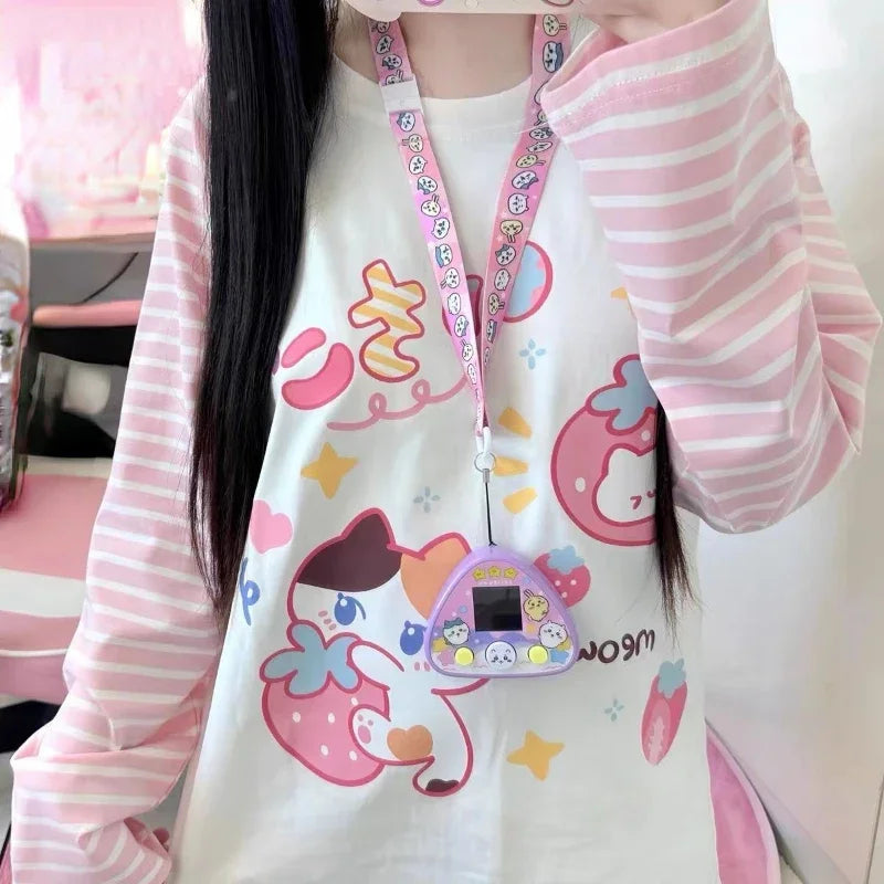 Pink Stripe Harajuku Cartoon T-shirt