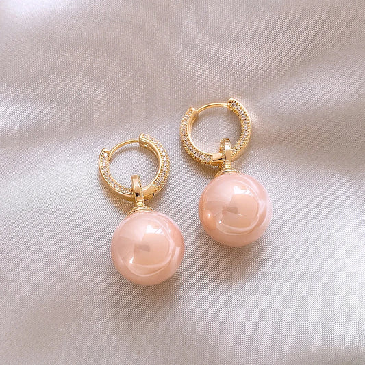 Pink Pearl Geometric Drop Earrings