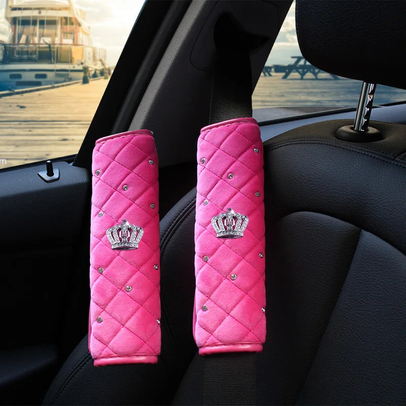Pink Plush Diamond Crown Steering Wheel Cover