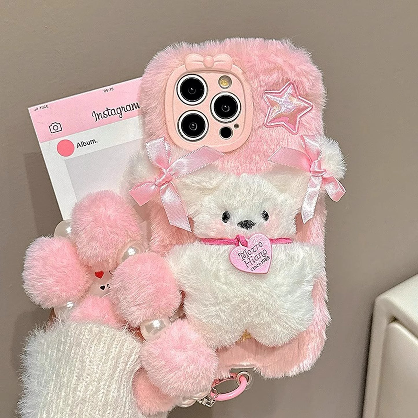 Pink Plush 3D Doll Chain iPhone Case