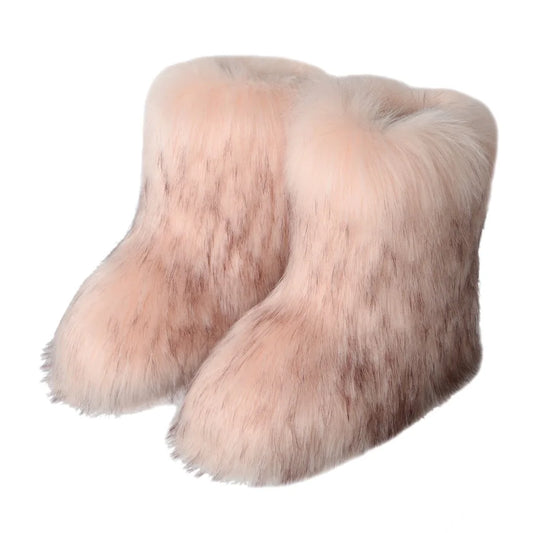 Faux Raccoon Fur Mid-Leg Snow Boots