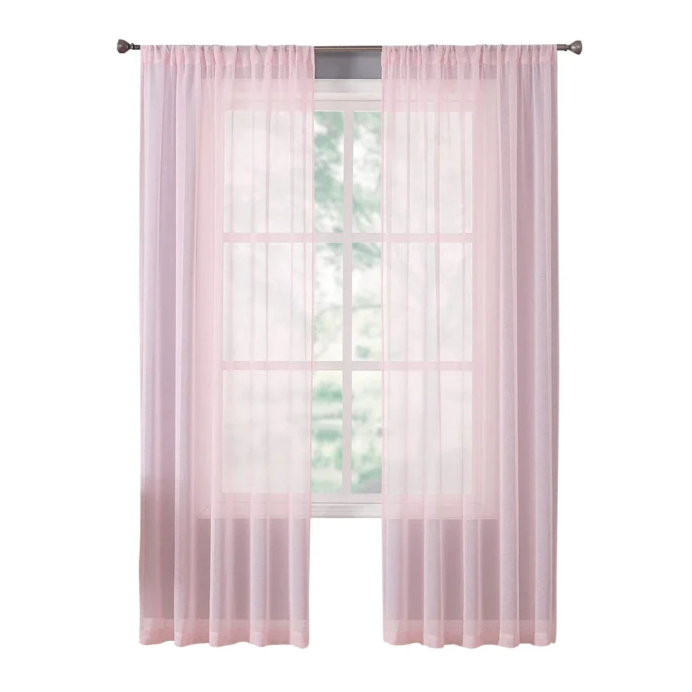 Pink Solid Sheer Tulle Window Curtain