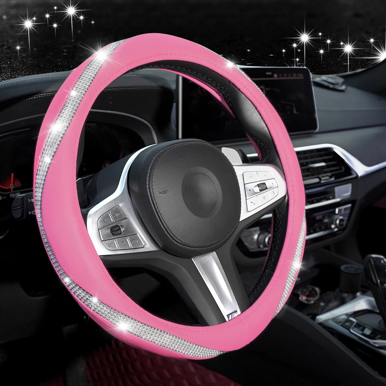 Pink Rhinestone & PU Leather Steering Wheel Cover