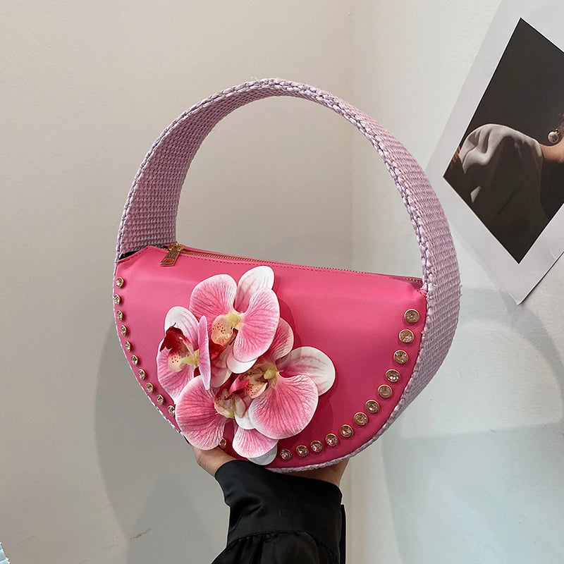 Pink Diamond Floral Semicircle Clutch