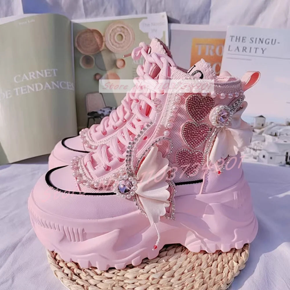 Pink Sweet Heart Pearl Runner Sneakers