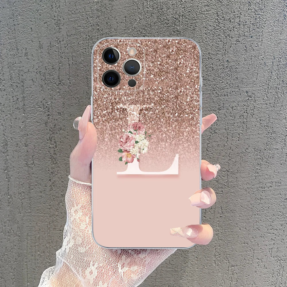 Pink Shiny Initial Clear Silicone iPhone Case