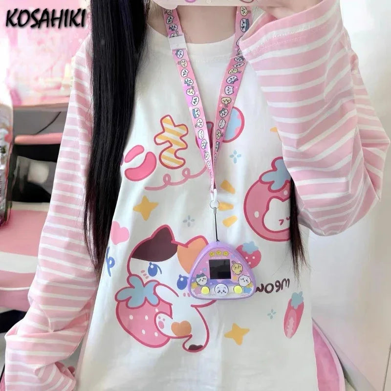 Pink Stripe Harajuku Cartoon T-shirt