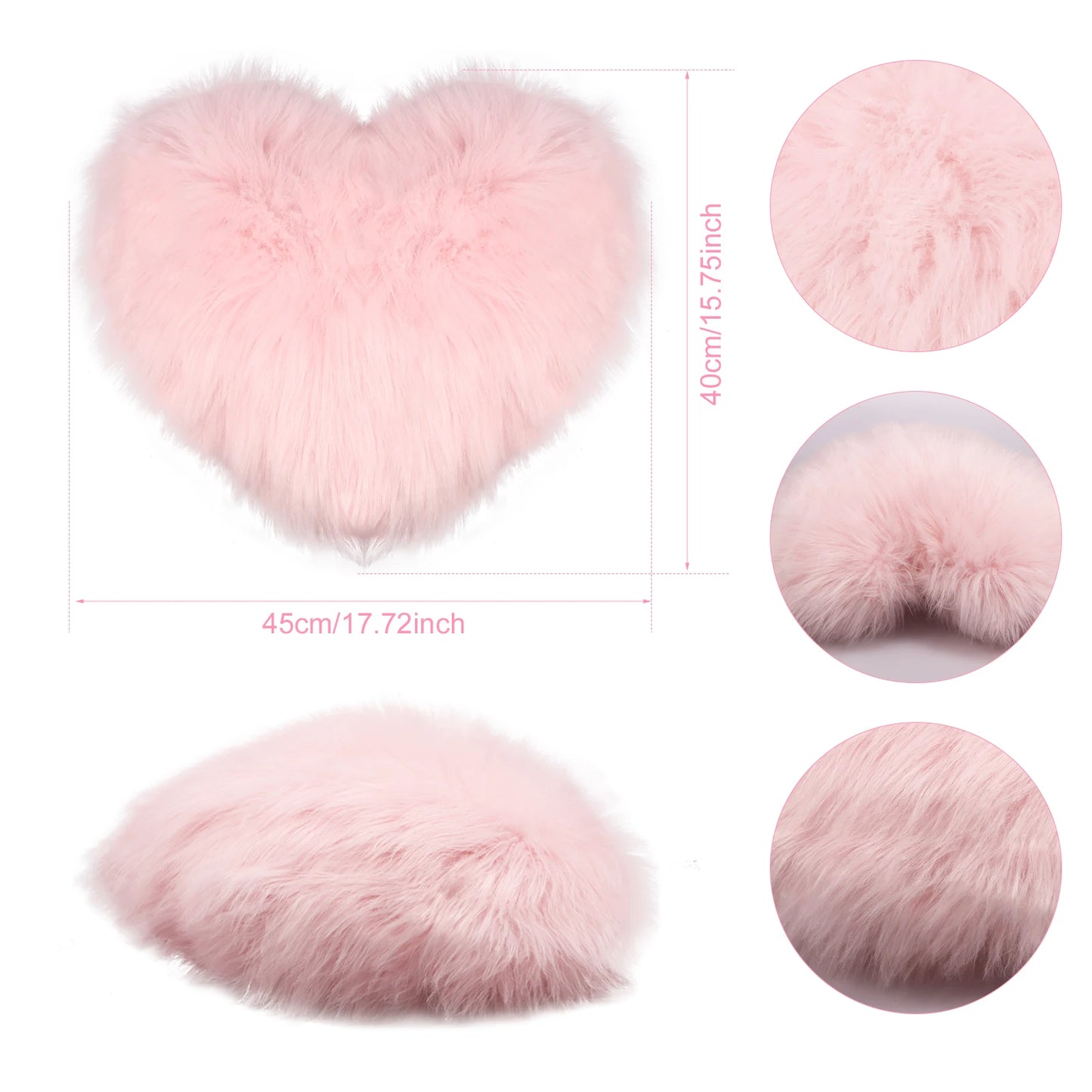 Pink Fluffy Heart Throw Pillow