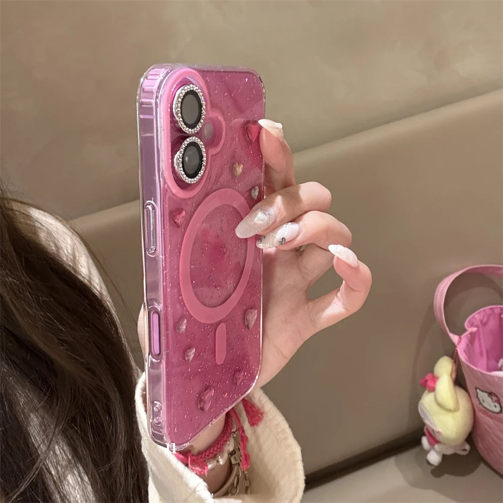 Shinny Glitter Love Heart Sticker MagSafe Phone Case