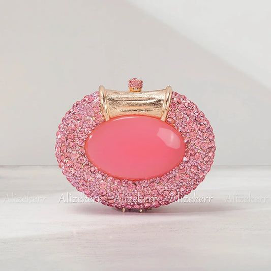 Pink Oval Crystal Clutch
