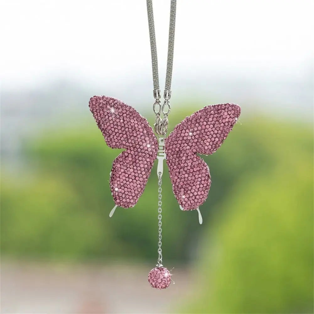 Pink Bling Butterfly Rearview Mirror Charm