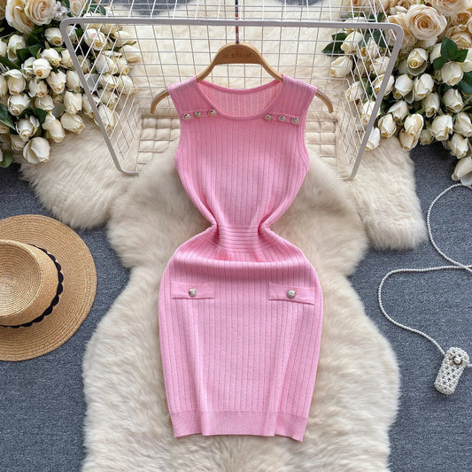 Pink Button Sheath Dress