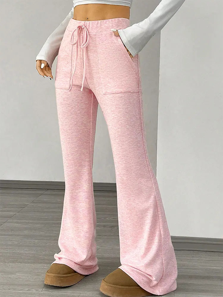Pink Knitted Lace-up Trousers