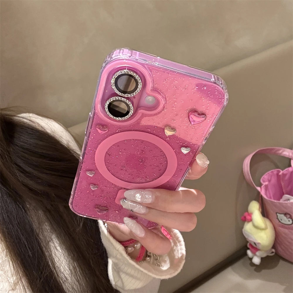 Shinny Glitter Love Heart Sticker MagSafe Phone Case